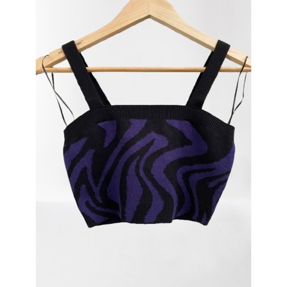 525 America Anthropologie Knit Tank Cropped Zebra Indigo Black NEW XS